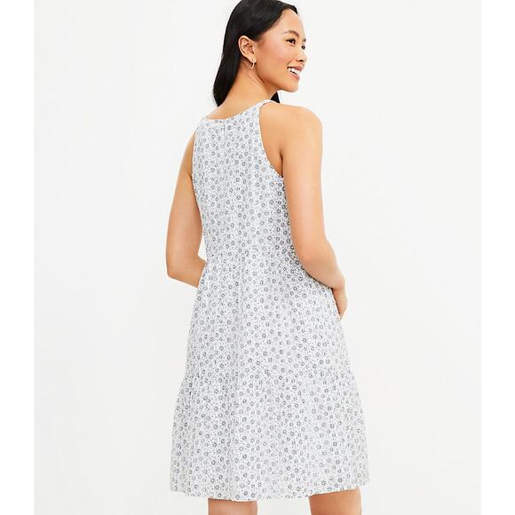 Loft Blue White‎ Geo Tiered Swing Dress Sz XL - Picture 2 of 11